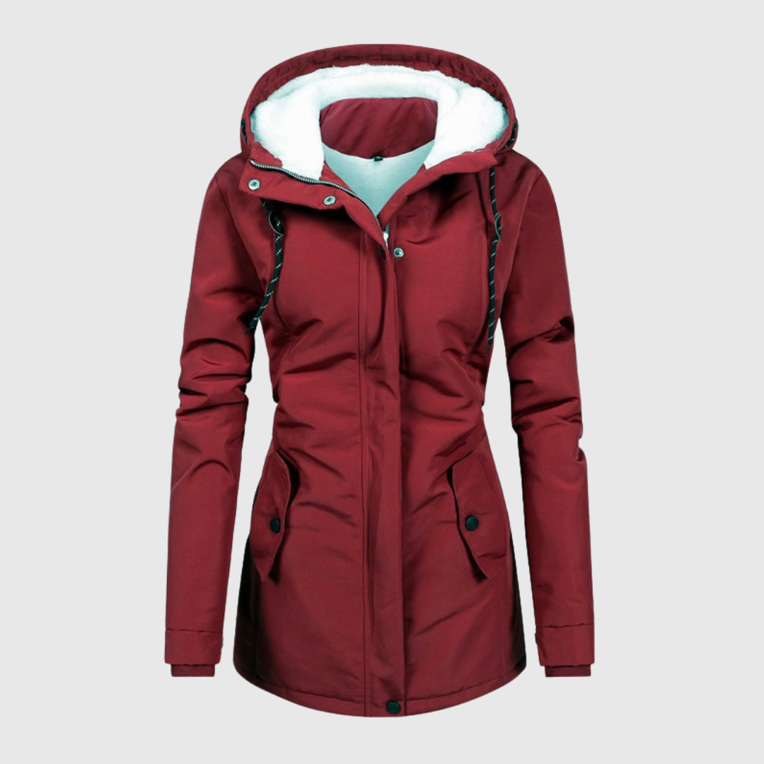 Damen Winterjacke mit Kapuze – Rot – Noravolo