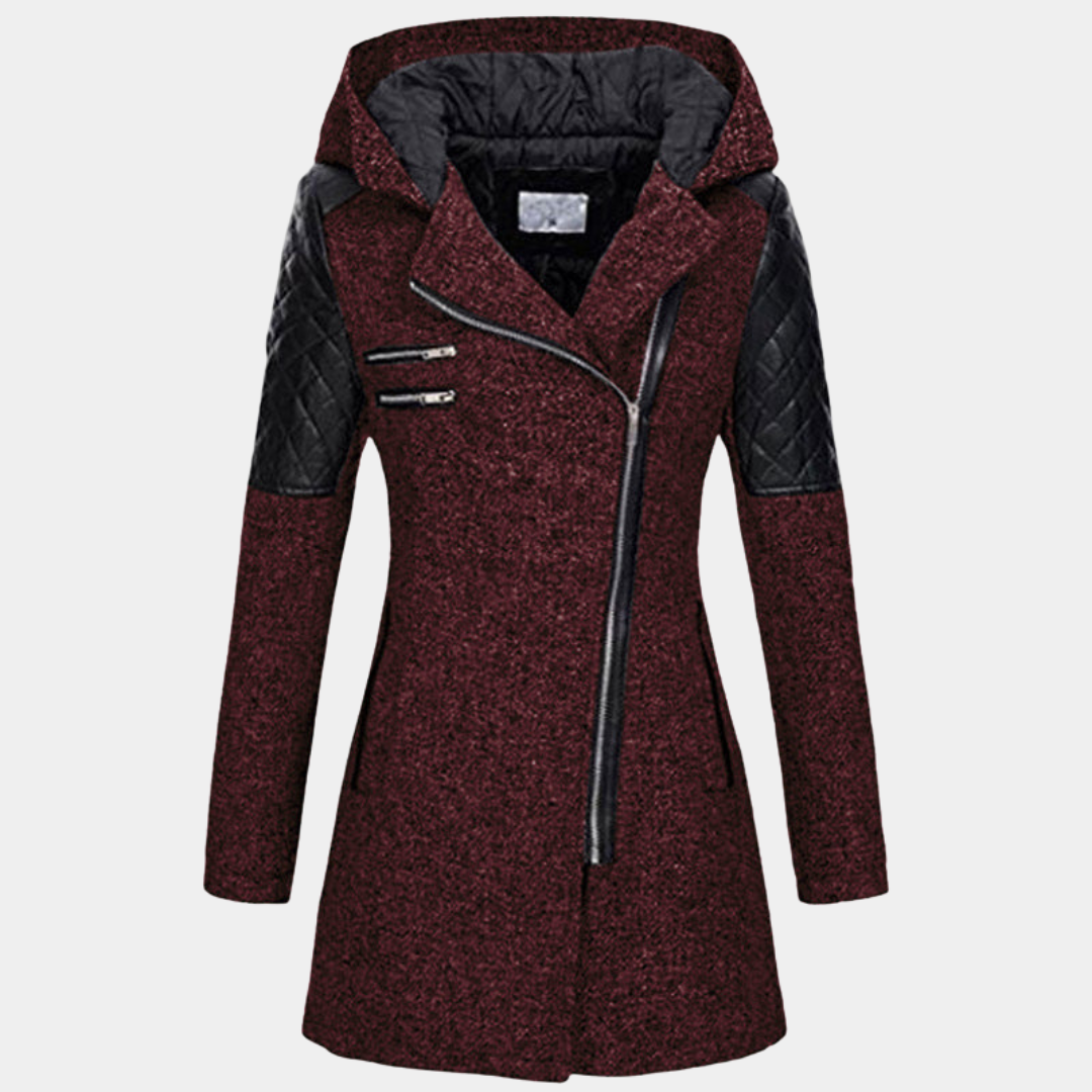 Damen Mantel mit Kapuze – Rot – Noravolo