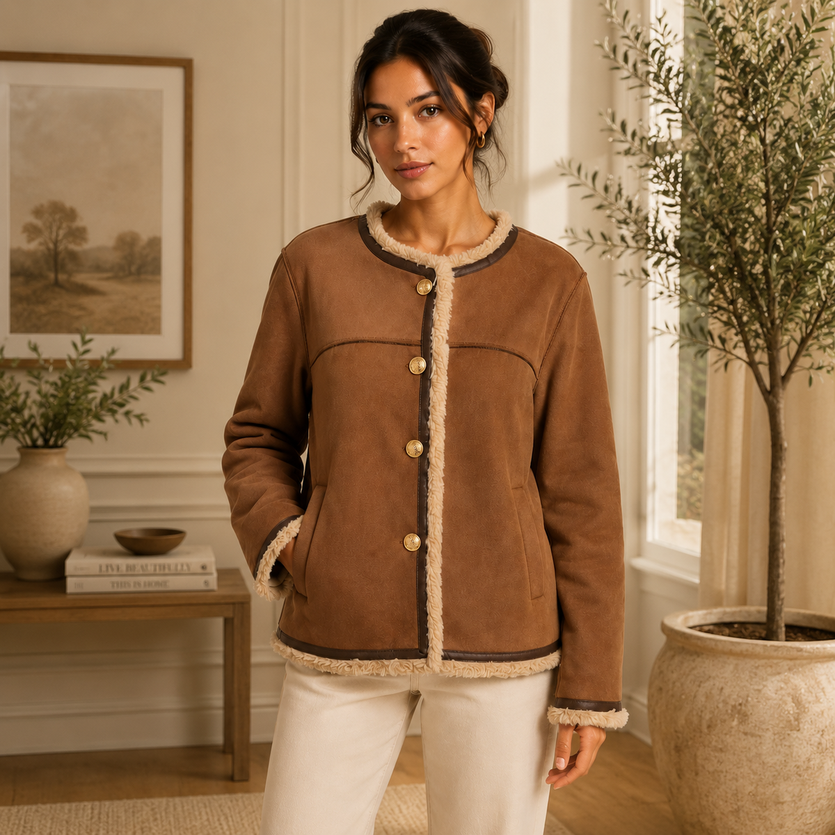 Damen Jacke Oversized – Braun – Noravolo