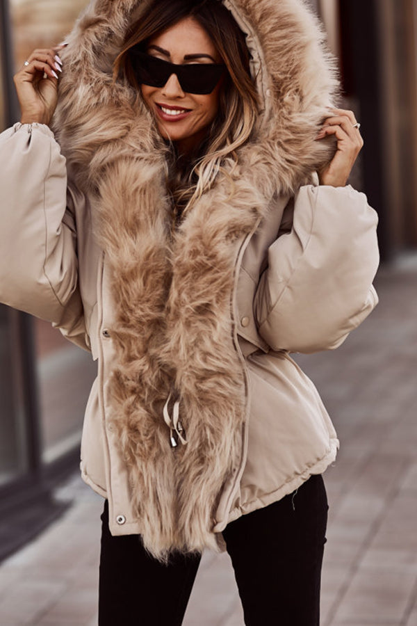 Damen Parka mit Kunstfellbesatz – Beige – Noravolo