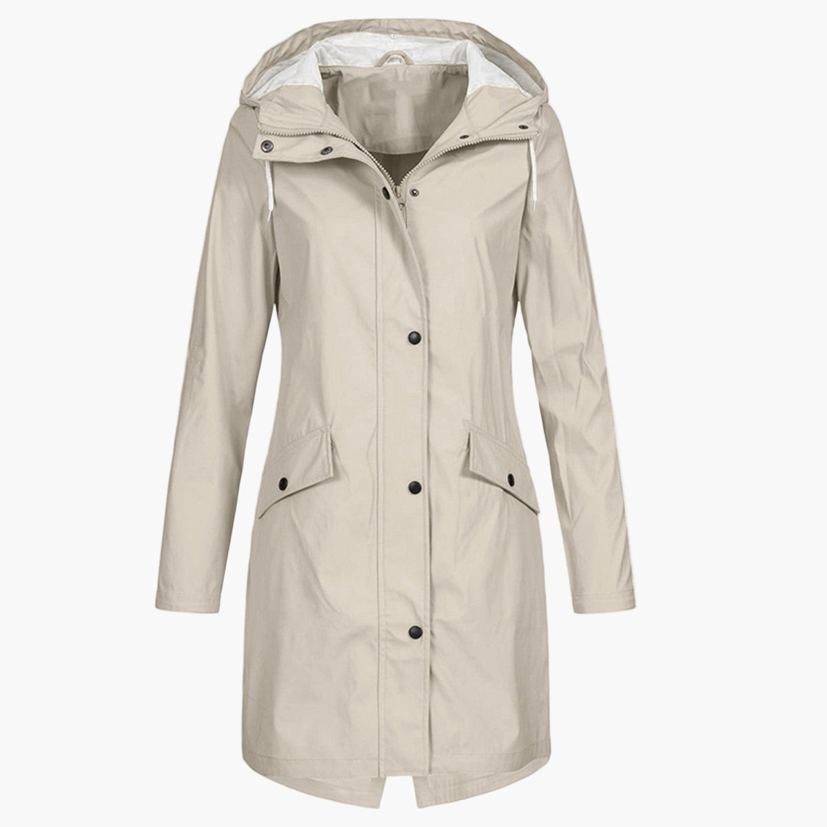 Damen Regenmantel mit Kapuze – Beige – Noravolo
