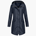 Damen Regenmantel mit Kapuze – Marineblau – Noravolo