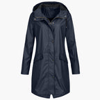 Damen Regenmantel mit Kapuze – Marineblau – Noravolo
