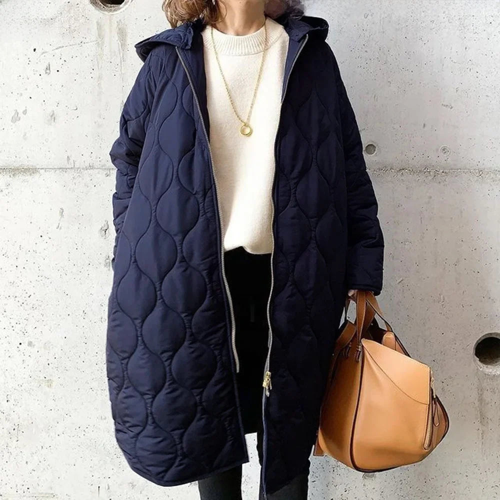 Damen Steppjacke Longline – Marineblau – Noravolo