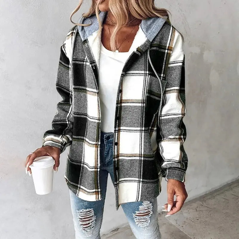 Damen Jacke mit Kapuze – Schwarz – Noravolo