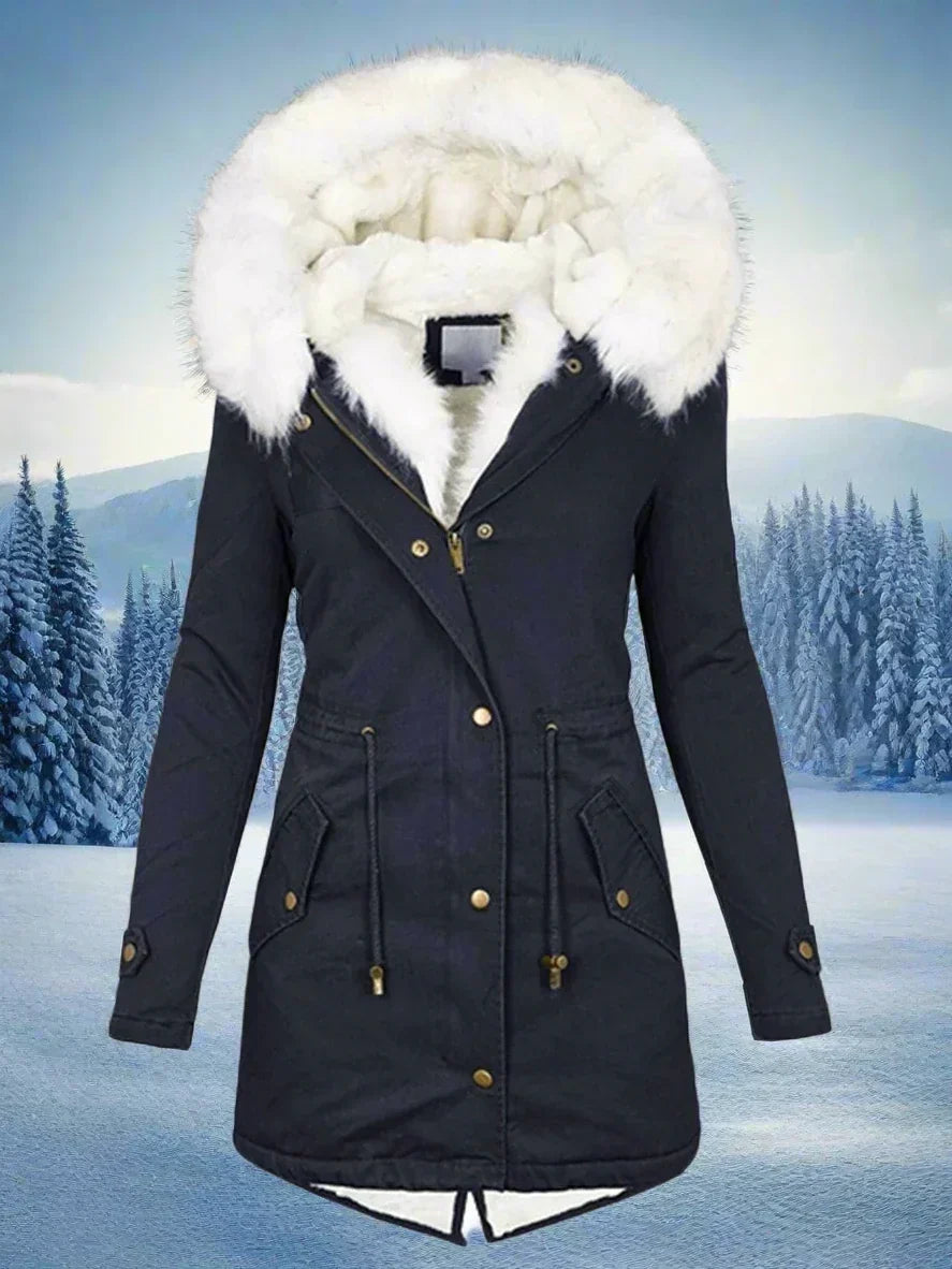 Damen Parka mit Kunstfellkapuze – Marineblau – Noravolo