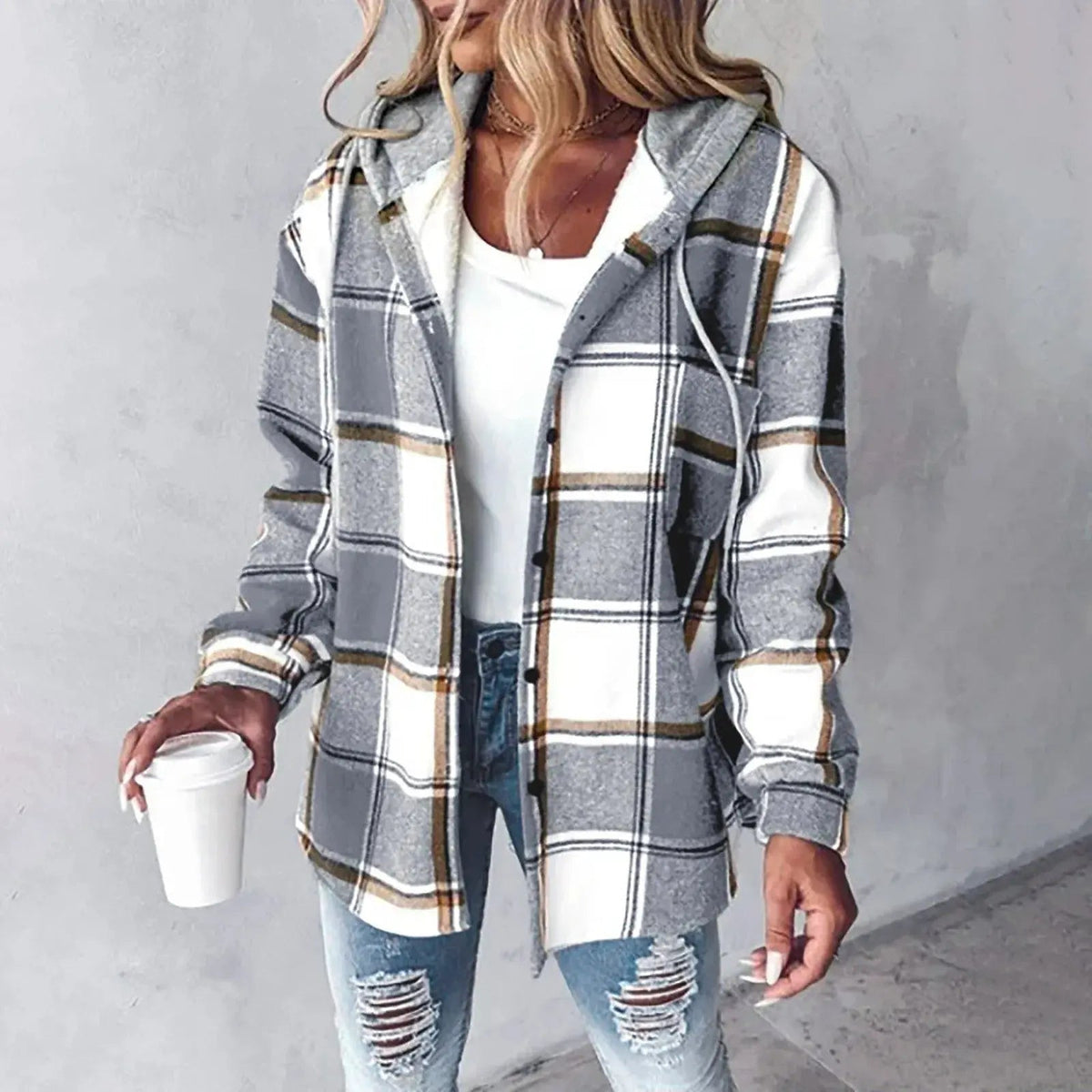 Damen Jacke mit Kapuze – Grau – Noravolo