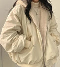 Damen Jacke Oversize mit Kunstfellfutter – Aprikose – Noravolo
