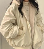 Damen Jacke Oversize mit Kunstfellfutter – Aprikose – Noravolo