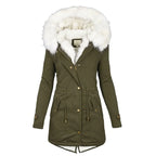 Damen Parka mit Kunstfellkapuze – Grün – Noravolo