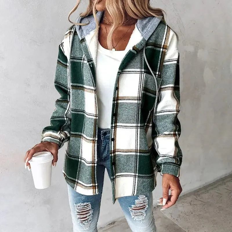 Damen Jacke mit Kapuze – Grün – Noravolo