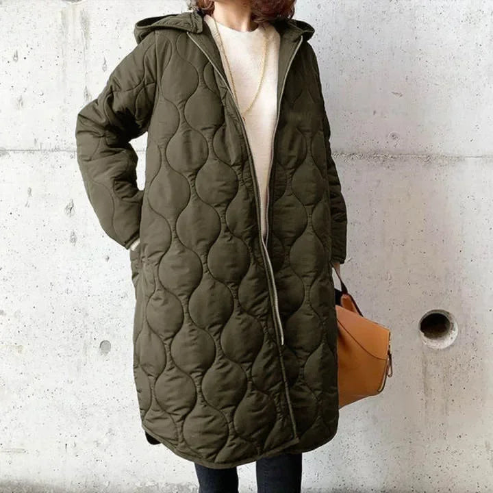 Damen Steppjacke Longline – Dunkelgrün – Noravolo