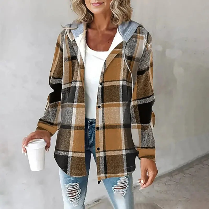Damen Jacke mit Kapuze – Braun – Noravolo