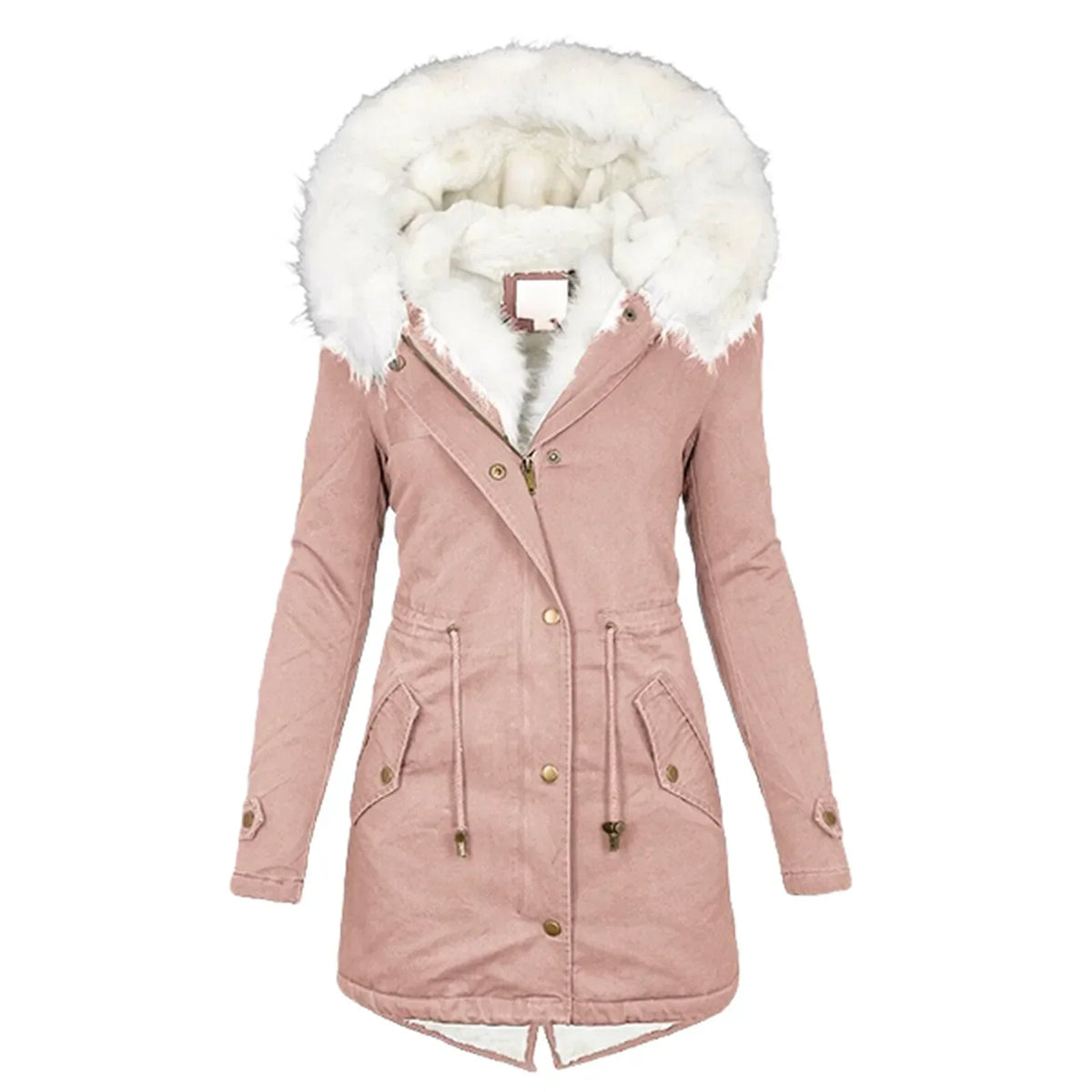 Damen Parka mit Kunstfellkapuze – Rosa – Noravolo