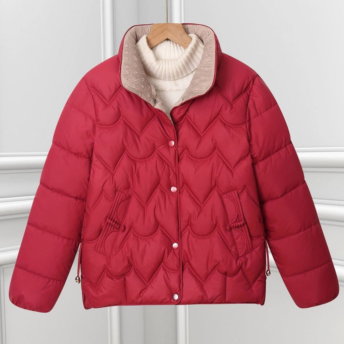 Damen Steppjacke mit Bogensteppung – Rot – Noravolo