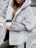 Damen Steppjacke Oversized mit Kapuze – Grau – Noravolo