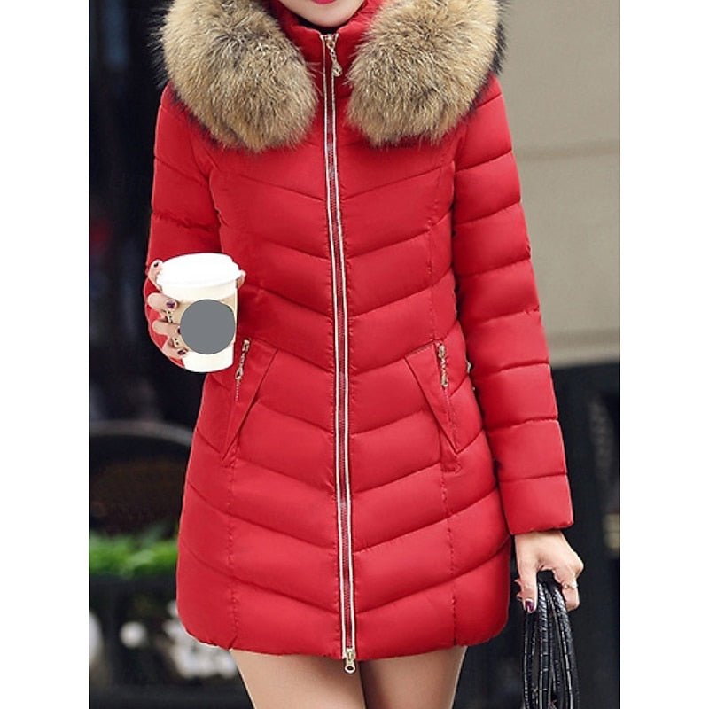 Damen Steppjacke tailliert mit Kapuze – Rot – Noravolo