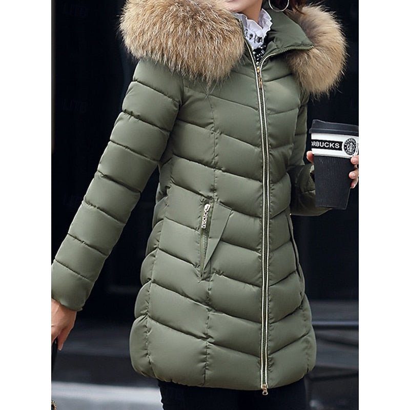 Damen Steppjacke tailliert mit Kapuze – Olivgrün – Noravolo