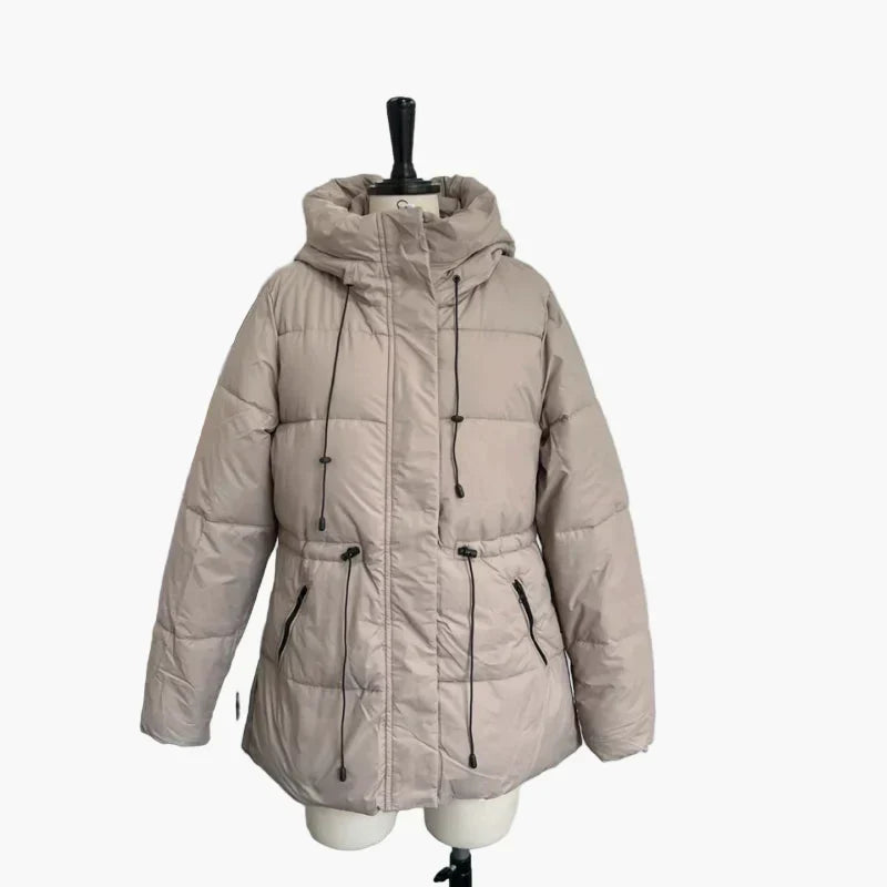 Damen Steppjacke tailliert mit Kapuze – Khaki – Noravolo