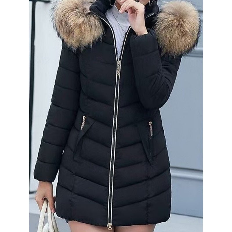 Damen Steppjacke tailliert mit Kapuze – Schwarz – Noravolo
