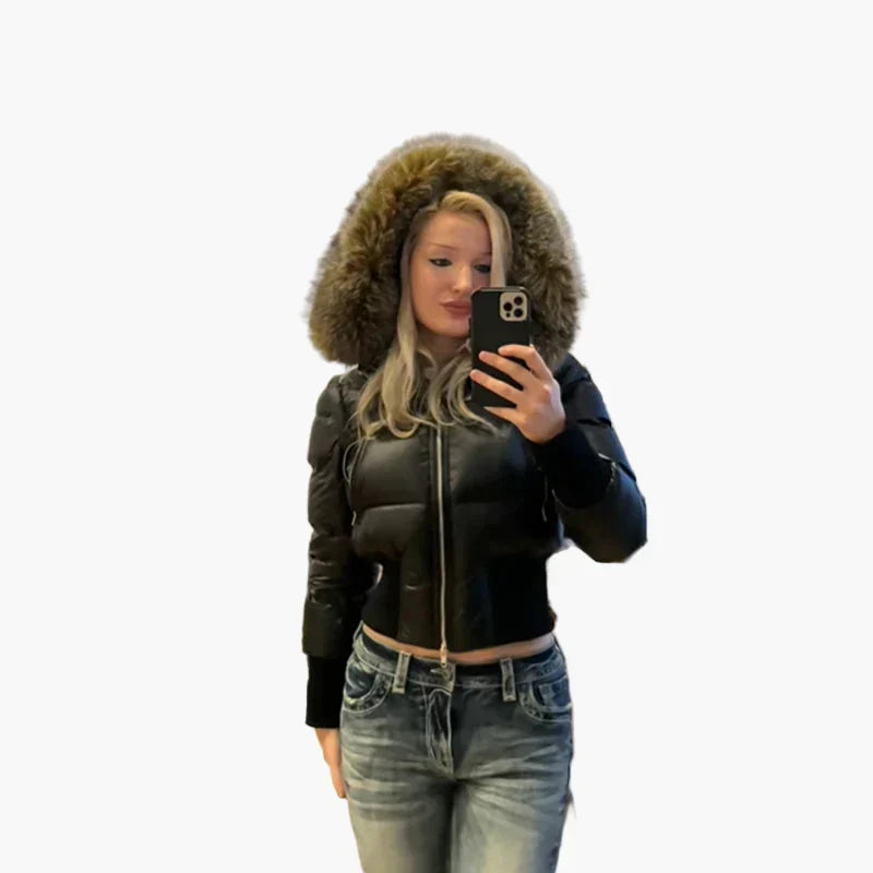 Damen Steppjacke tailliert mit Kapuze – Schwarz – Noravolo