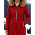 Damen Steppjacke tailliert mit Kapuze – Dunkelrot – Noravolo
