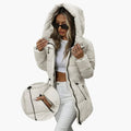 Damen Steppjacke tailliert mit Kapuze – Weiß – Noravolo
