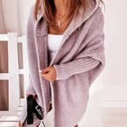 Damen Strickjacke Oversized mit Kapuze – Violett – Noravolo