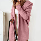 Damen Strickjacke Oversized mit Kapuze – Rosa – Noravolo