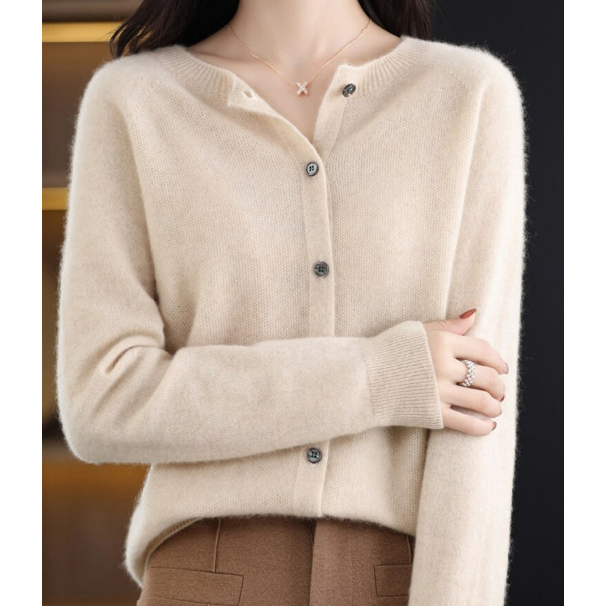 Damen Strickjacke – Khaki – Noravolo