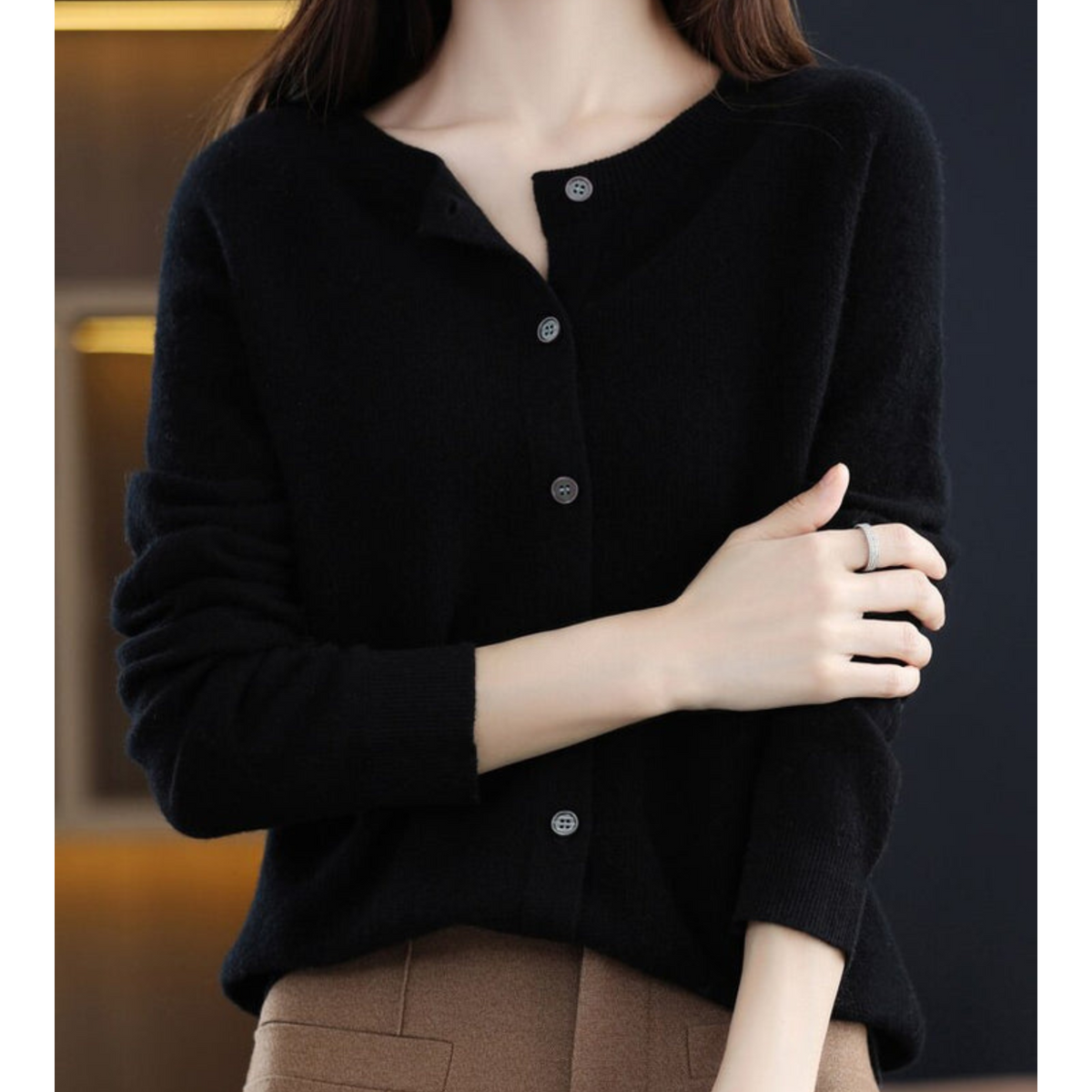 Damen Strickjacke – Schwarz – Noravolo