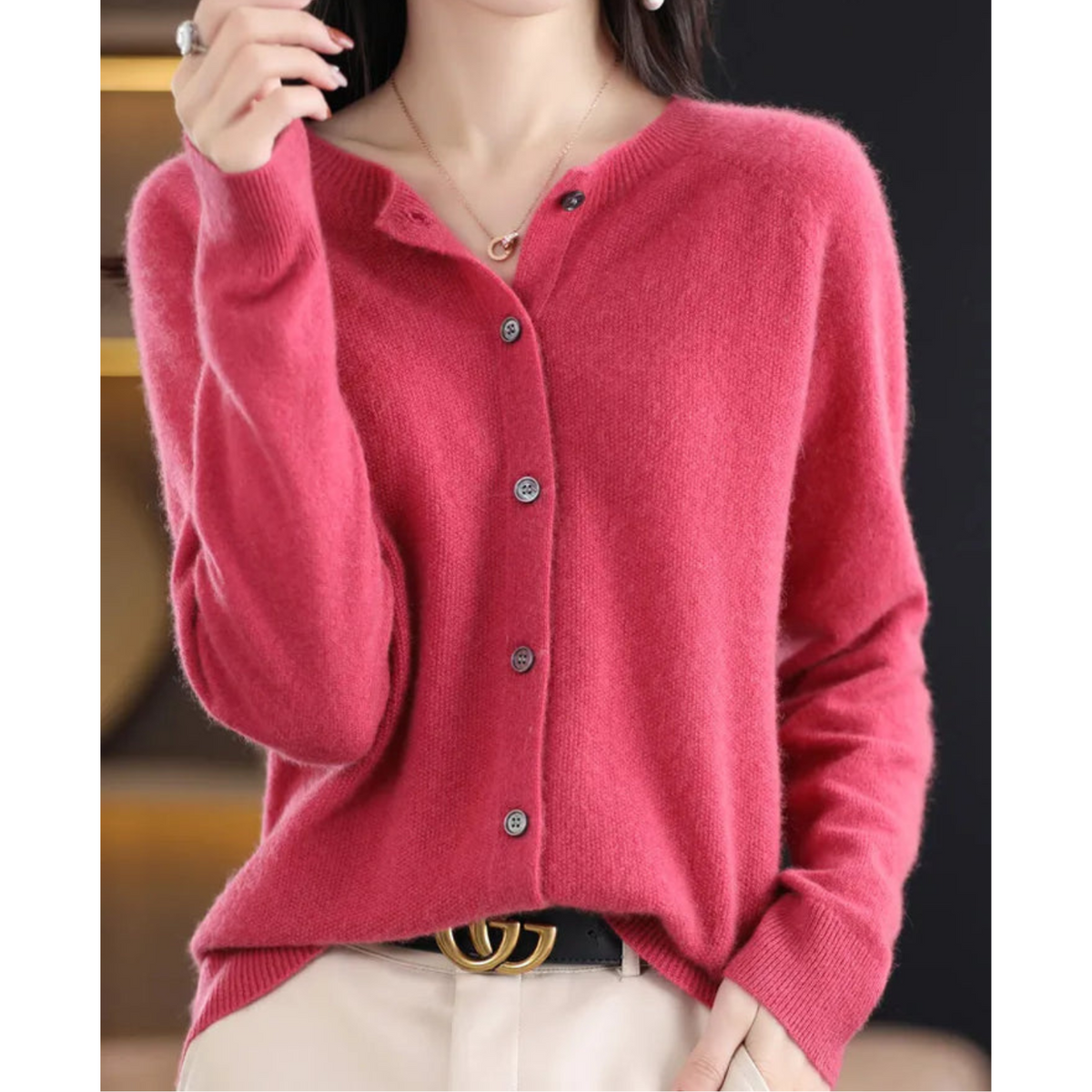Damen Strickjacke – Dunkelrosa – Noravolo