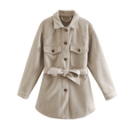 Damen Kurzmantel mit Bindegürtel – Beige – Noravolo