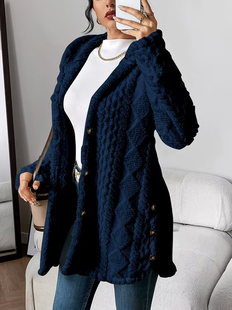 Damen Mantel mit Knopfleiste – Dunkelblau – Noravolo