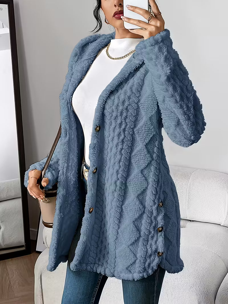 Damen Mantel mit Knopfleiste – Blau – Noravolo