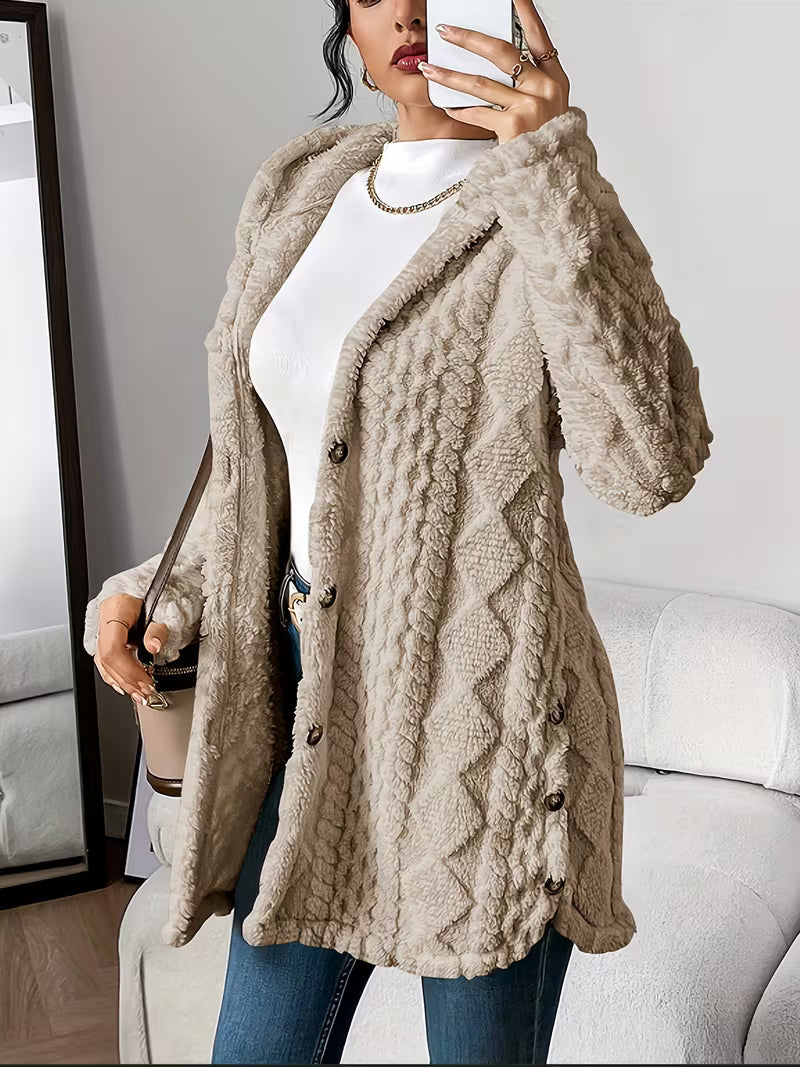 Damen Mantel mit Knopfleiste – Khaki – Noravolo