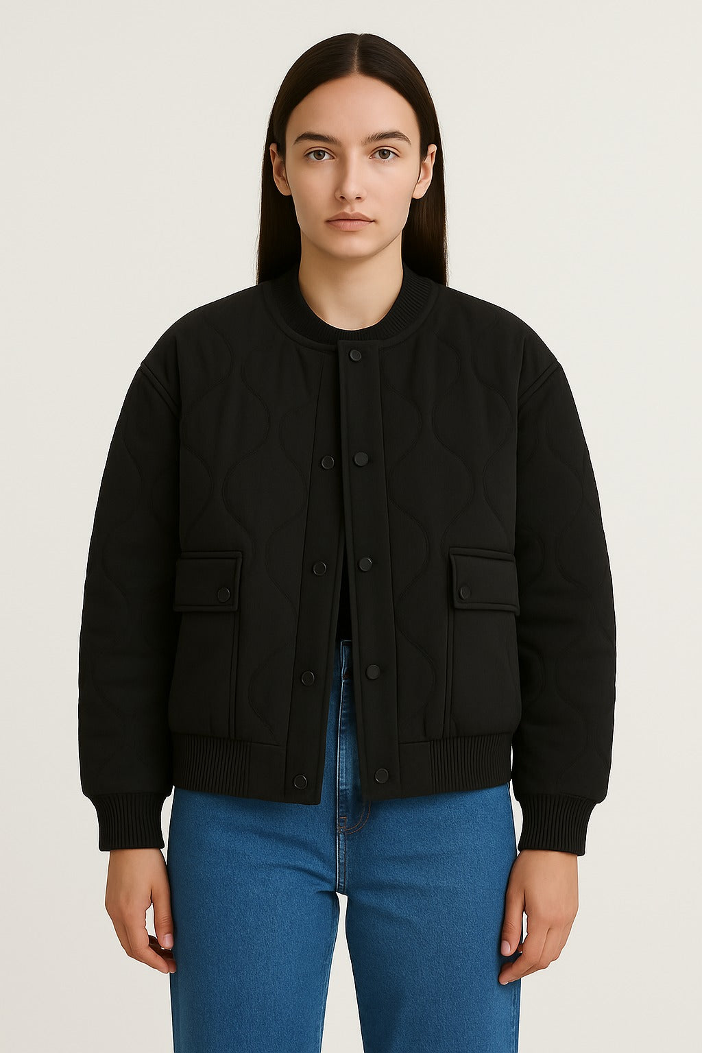 Damen Steppjacke hüftlang – Schwarz – Noravolo