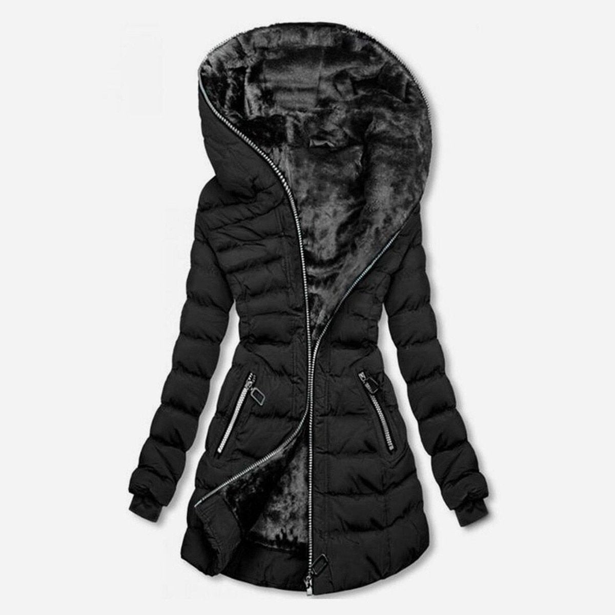 Damen Winterjacke mittellang – Schwarz – Noravolo