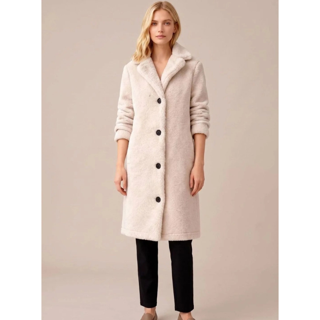 Damen Winterjacke lang – Creme – Noravolo