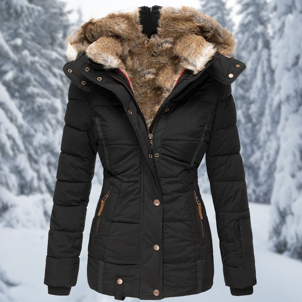 Damen Steppjacke tailliert – Schwarz – Noravolo