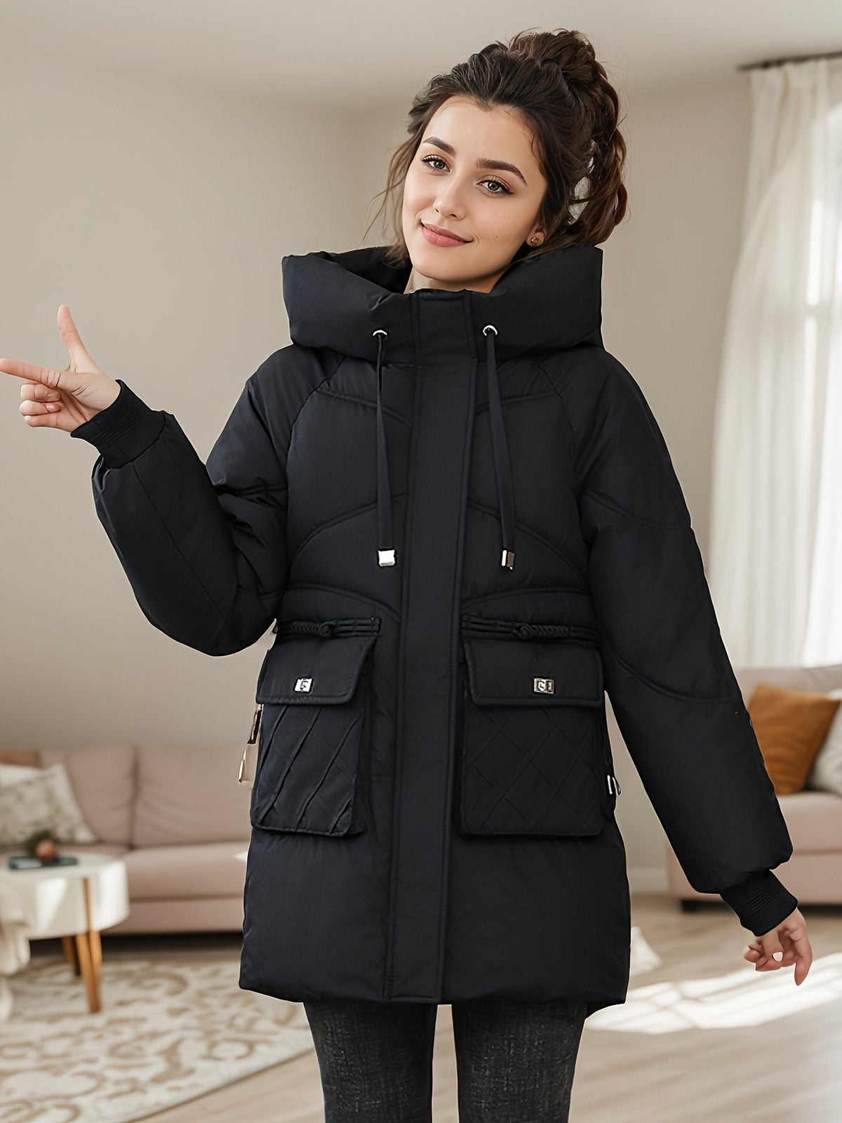 Damen Winterjacke mit Kapuze – Produktfoto – Noravolo