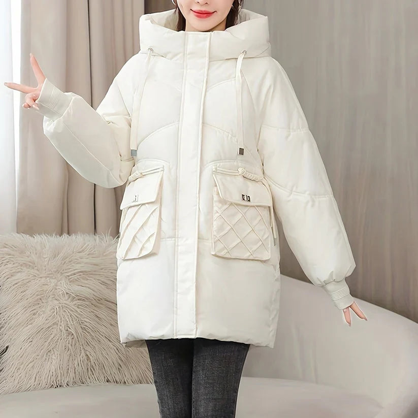 Damen Winterjacke mit Kapuze – Beige – Noravolo