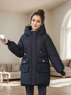 Damen Winterjacke mit Kapuze – Schwarz – Noravolo