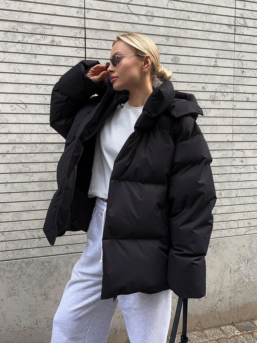 Damen Winterjacke Oversize mit Kapuze – Schwarz – Noravolo