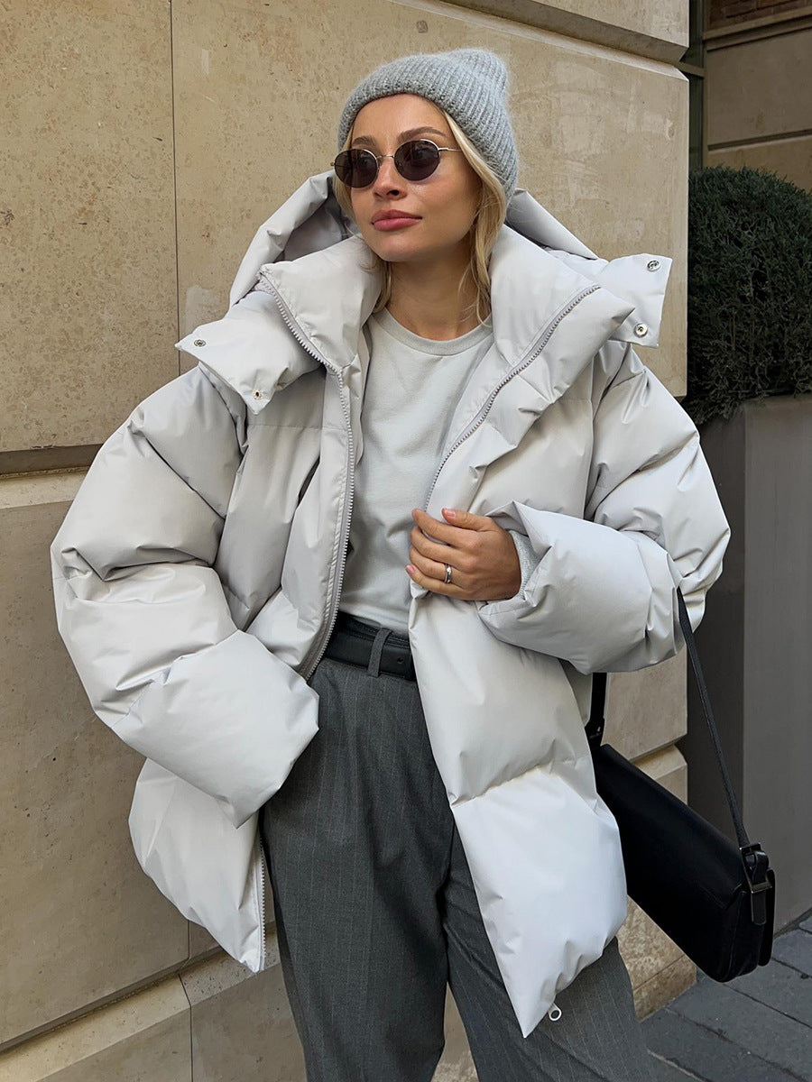 Damen Winterjacke Oversize mit Kapuze – Grau – Noravolo