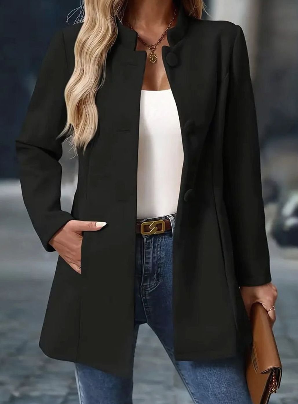 Damen Wintermantel mit Stehkragen – Schwarz – Noravolo