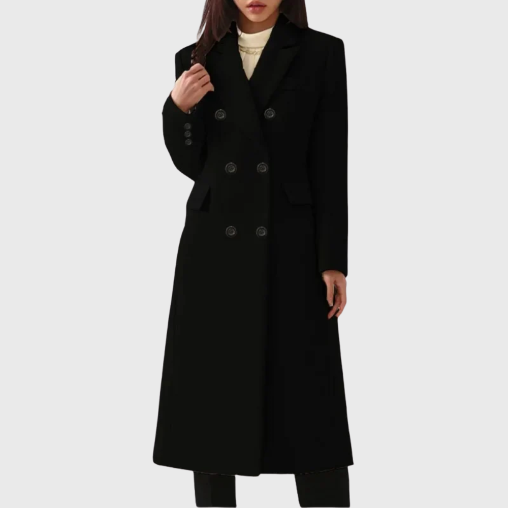 Damen Mantel klassisch tailliert – Schwarz – Noravolo