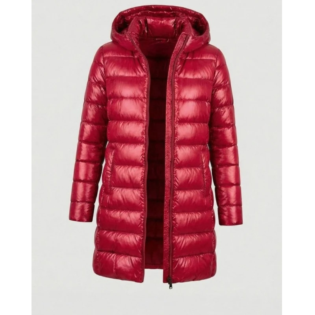Damen Steppjacke lang – Rot – Noravolo