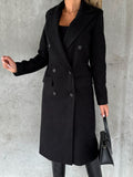 Damen Langer Mantel Zweireiher – Schwarz – Noravolo