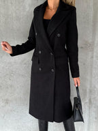 Damen Langer Mantel Zweireiher – Schwarz – Noravolo